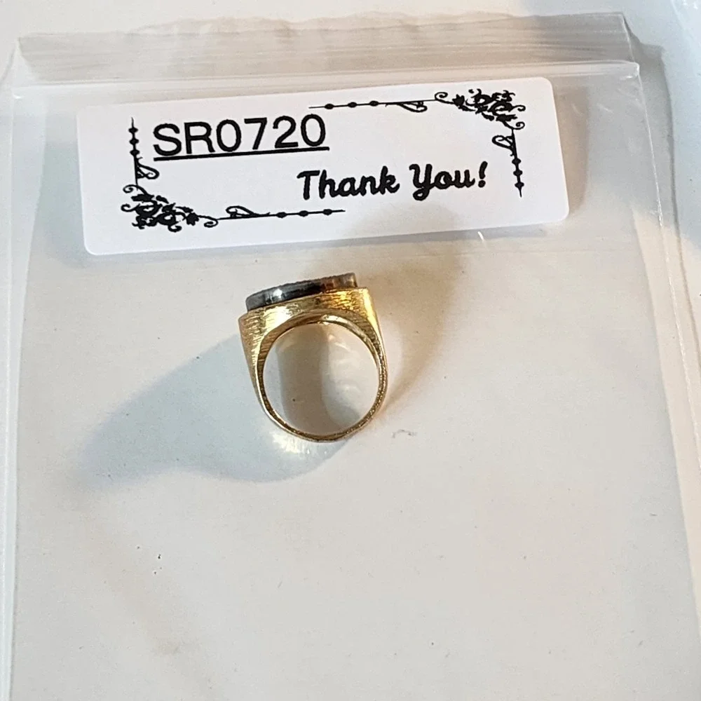 Gold Tone Gray Sparkle Druzy Statement Ring Texture Band Cocktail Jewelry Sz 6.5